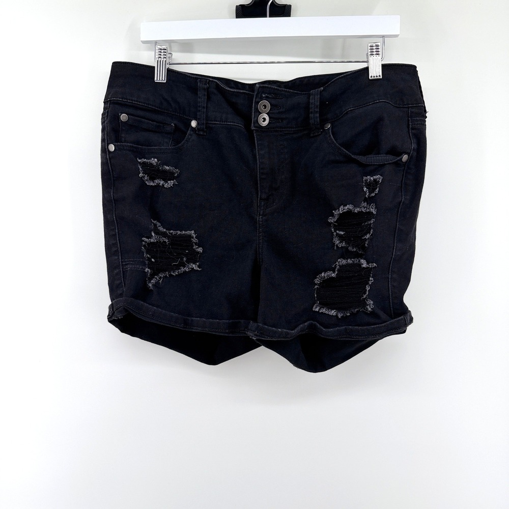Torrid Denim Shorts Distressed 16 Black Womens Plus Size Ripped Cuffed Summer
